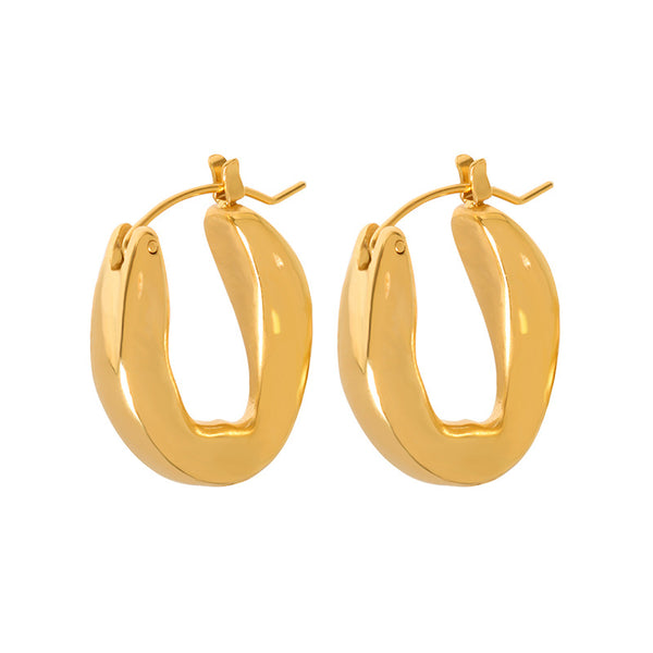 Cold wind fashionable ear jewelry titanium steel plated 18K gold cross-border hot-selling irregular U-shaped earrings pp