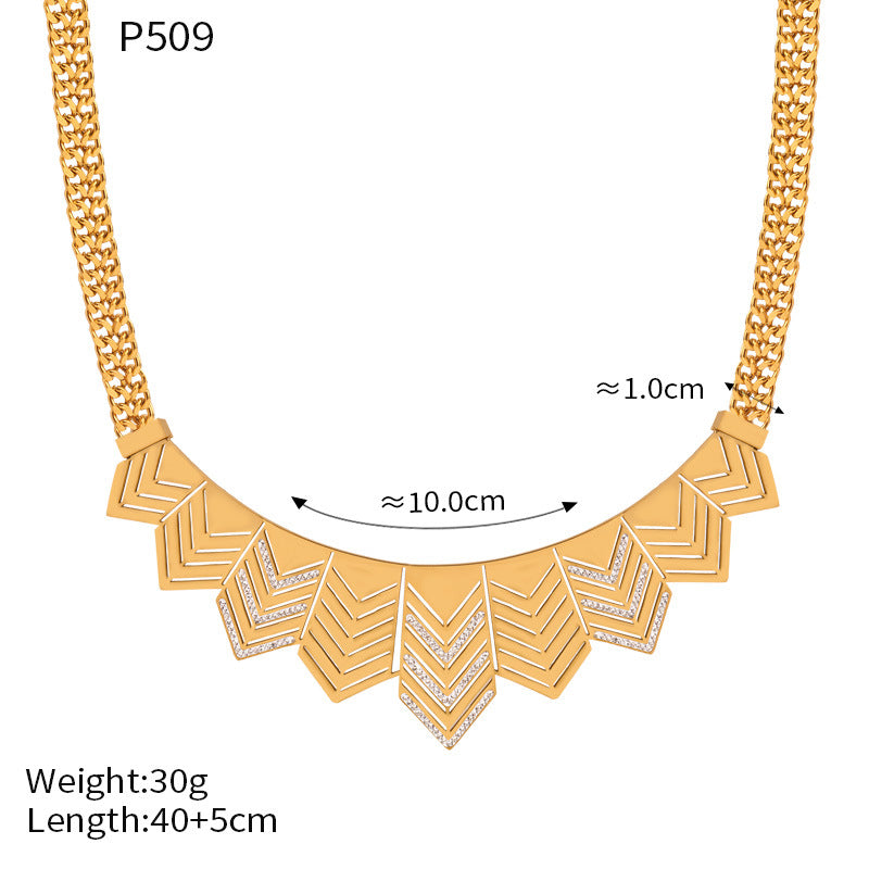 European and American ins style niche hip-hop geometric jewelry hollow flag diamond design sense personalized titanium steel jewelry set