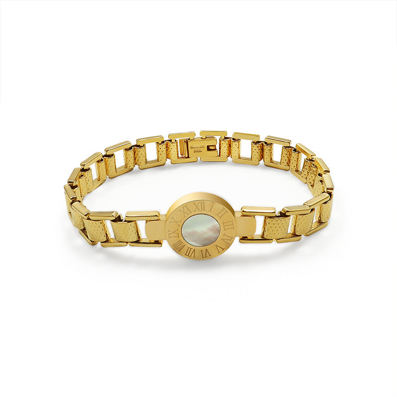 Premium niche Roman numerals watch disc shell bracelet women ins titanium steel gold-plated personalized jewelry 99
