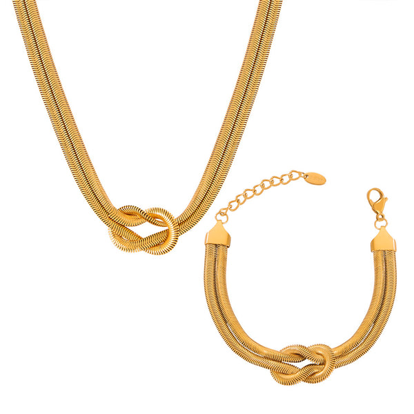 Personalized Punk Hip Hop Style Jewelry Personalized Knot Design Sense Double Layer Snake Bone Chain Titanium Steel Jewelry Set