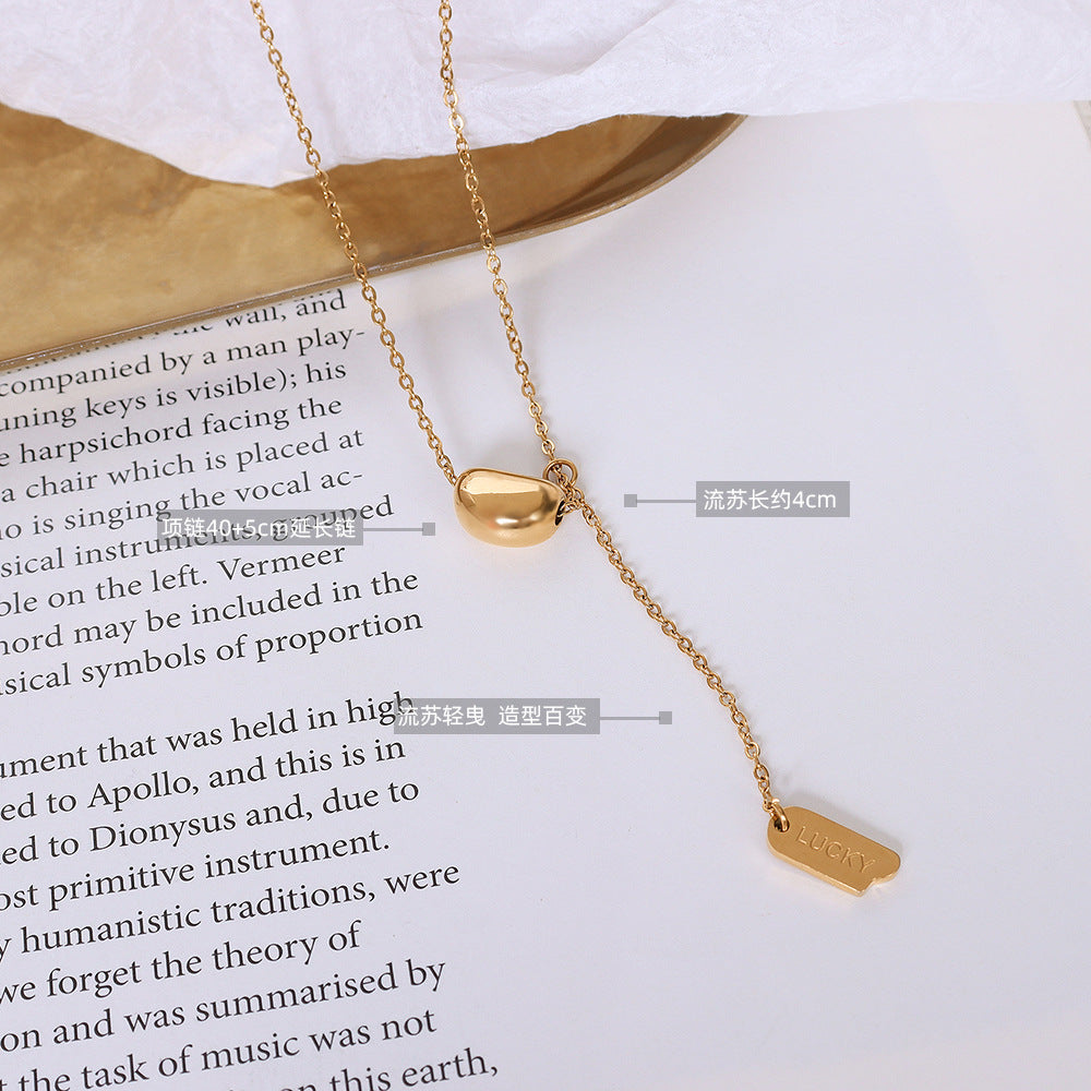 Design sense necklace steel plated 18k gold small golden bean fringed lucky long brand pendant jewelry 99