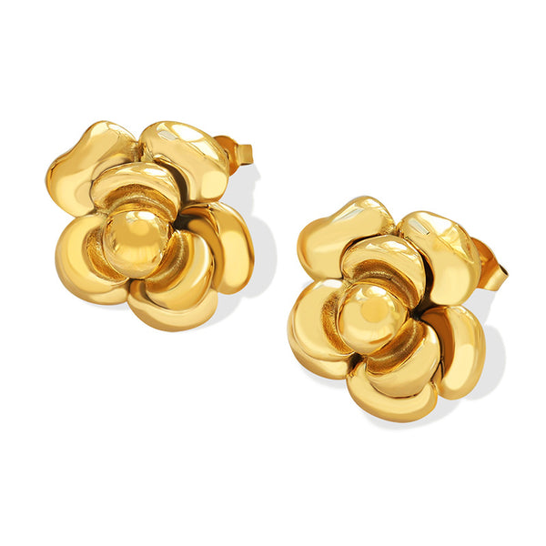 Wind Heavy Industry exaggerated retro big flower stud earrings texture titanium steel plated 18K gold manufacturer wholesale F04799