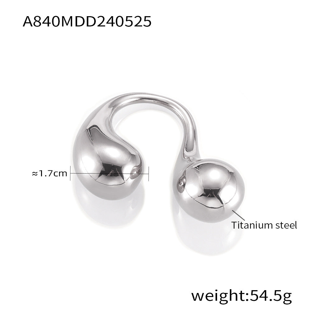 Niche exaggerated double water drop opening simple fashion index finger ring cold wind p light luxury titanium steel gold-plated ring pp
