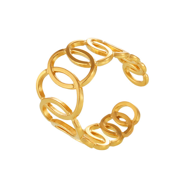 Interlocking ring cold wind niche hollow ring staggered stainless steel plated 18K gold index finger ring pp