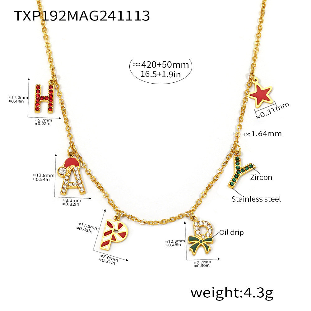 Christmas jewelry enamel glaze inlaid zircon HAPPY letter necklace bracelet earrings European and American set
