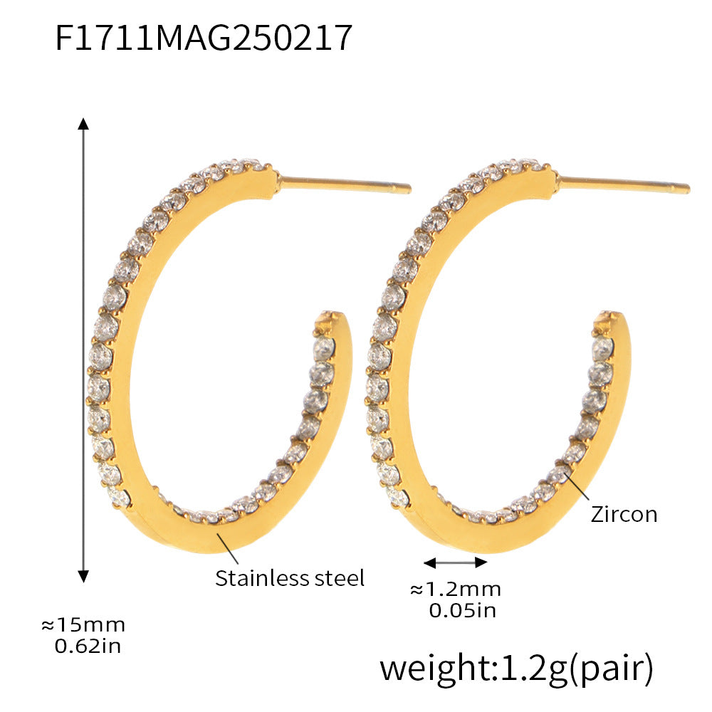 Fine titanium steel inlaid zircon earrings fashion light luxury personalized temperament earrings spot wholesale
