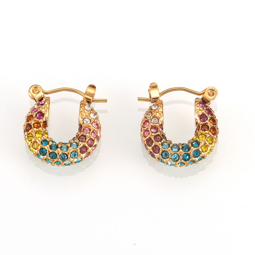 No fading, personalized trend, fashion, light luxury style, full of diamonds, zircon inlaid U-shaped earrings, women's titanium steel gold-plated earrings, women's 99.