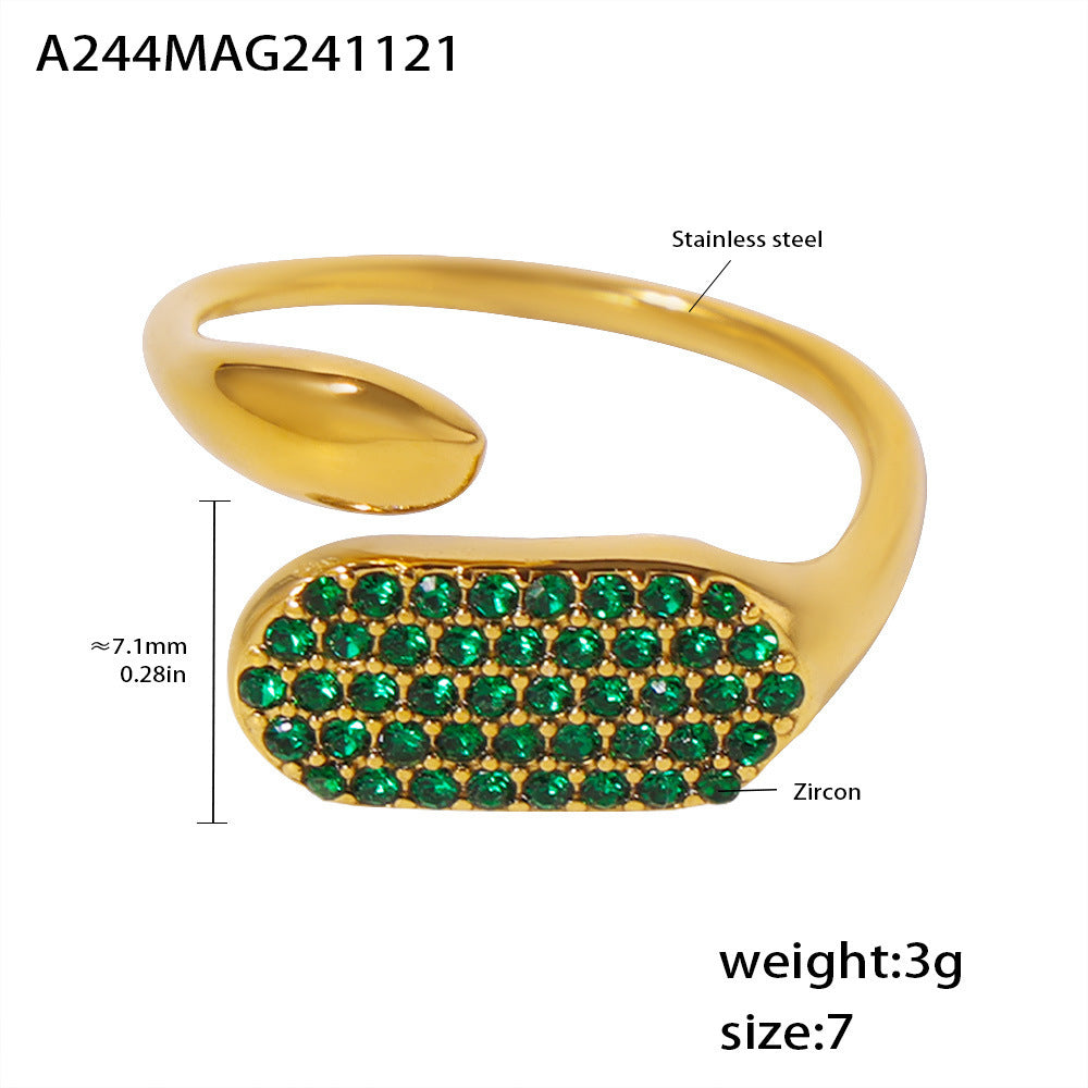 Stainless steel full diamond inlaid zircon open casting ring niche design high texture version accessories pp