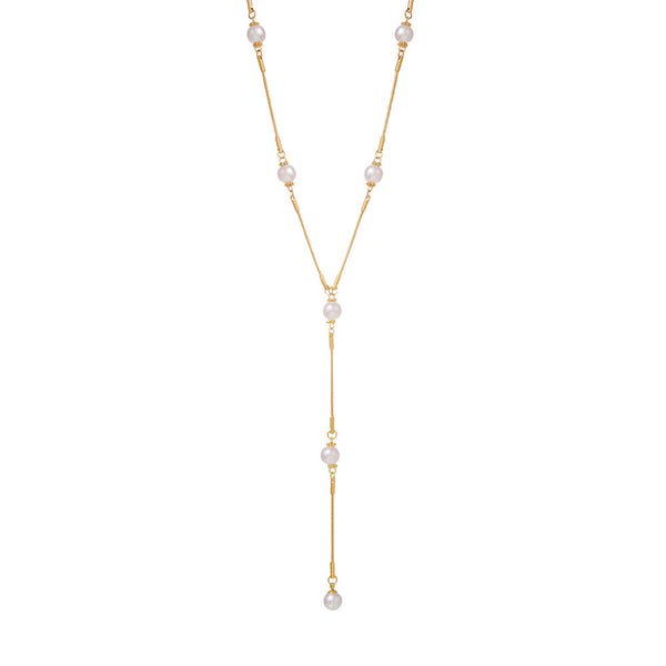 Stainless steel imitation pearl Y character autumn and winter clavicle sweater chain European and American light luxury fringed necklace spot pp
