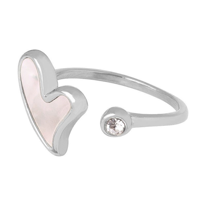 Fashion commuting niche simple versatile geometric shape design sense zircon color shell inlaid titanium steel gold-plated ring pp