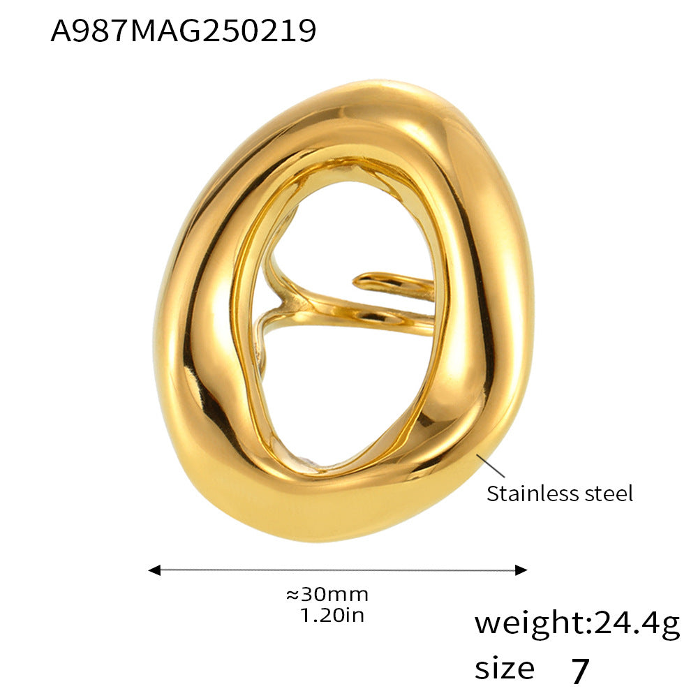Exaggerated opening hollow ring square brand letter collarbone necklace stainless steel plated 18K real gold set tide
