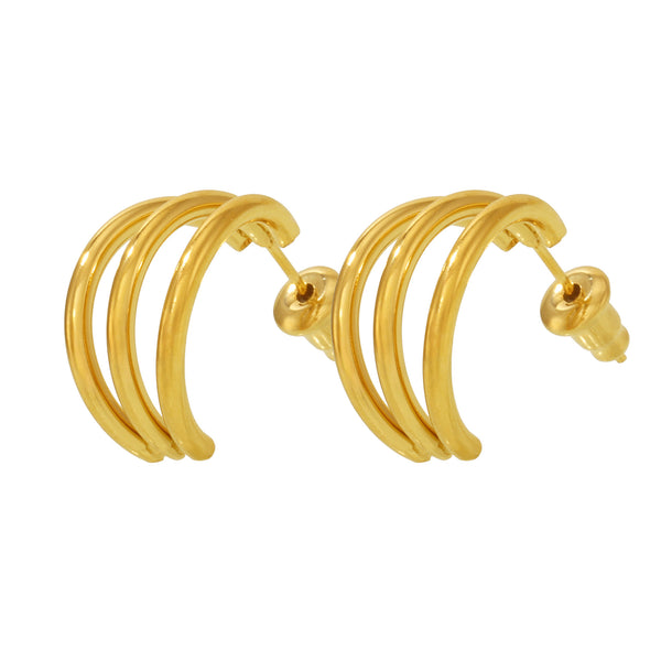 Stainless steel plated 18K real gold three-layer C-shaped stud earrings, European and American style fashion niche earrings, earrings spot wholesale