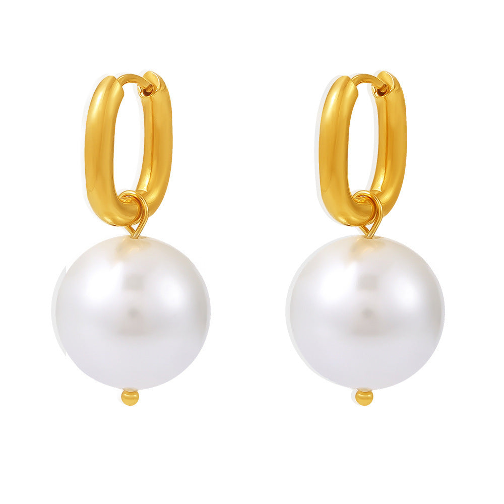 New U-shaped ear buckle Shijia pearl earrings, women's stainless steel light luxury simple earrings, spot wholesale