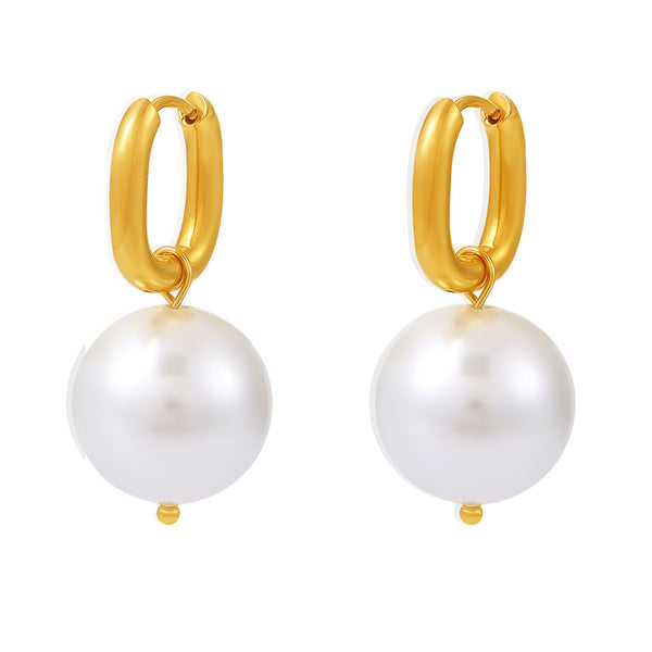 New U-shaped ear buckle Shijia pearl earrings, women's stainless steel light luxury simple earrings, spot wholesale