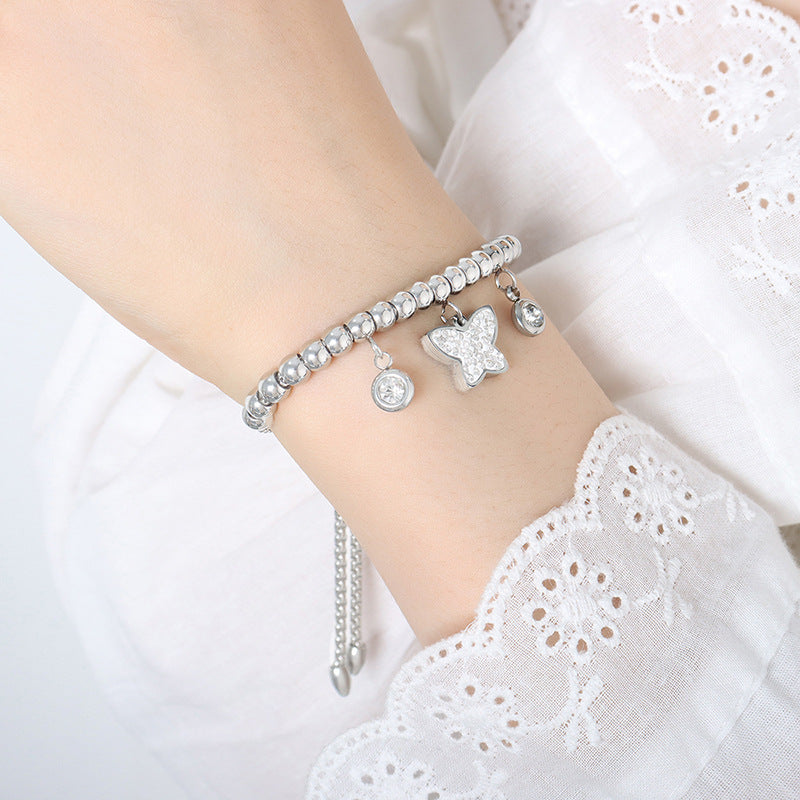 Premium sense light luxury personalized diamond-encrusted bracelet titanium steel plated 18K gold versatile simple and non-fading women's jewelry 99
