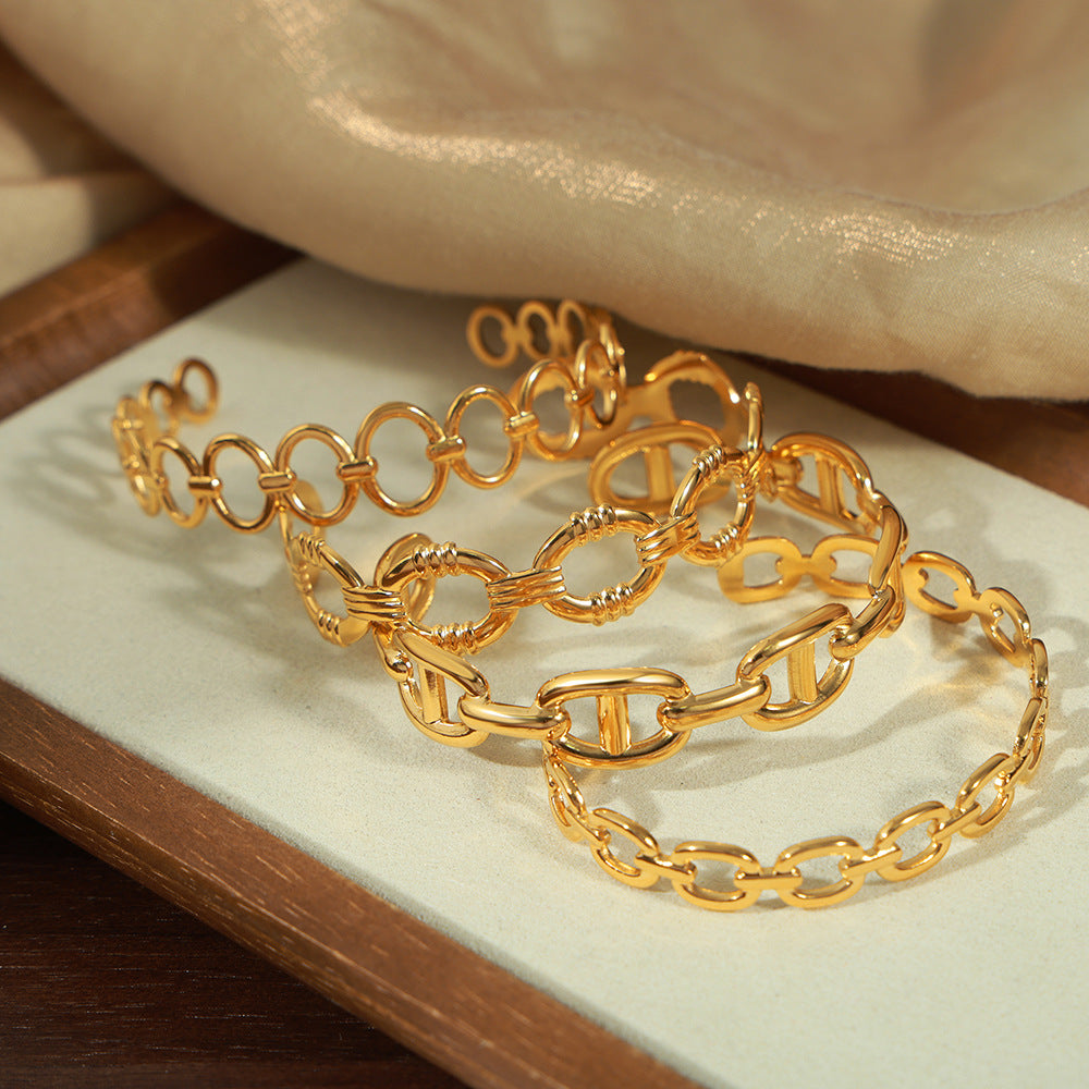 New simple, fashionable and versatile personalized titanium steel gold-plated irregular geometric hollow opening bracelet jewelry