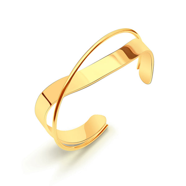 Simple temperament niche cross smooth surface opening bracelet titanium steel plated 18K real gold bracelet women Z19599