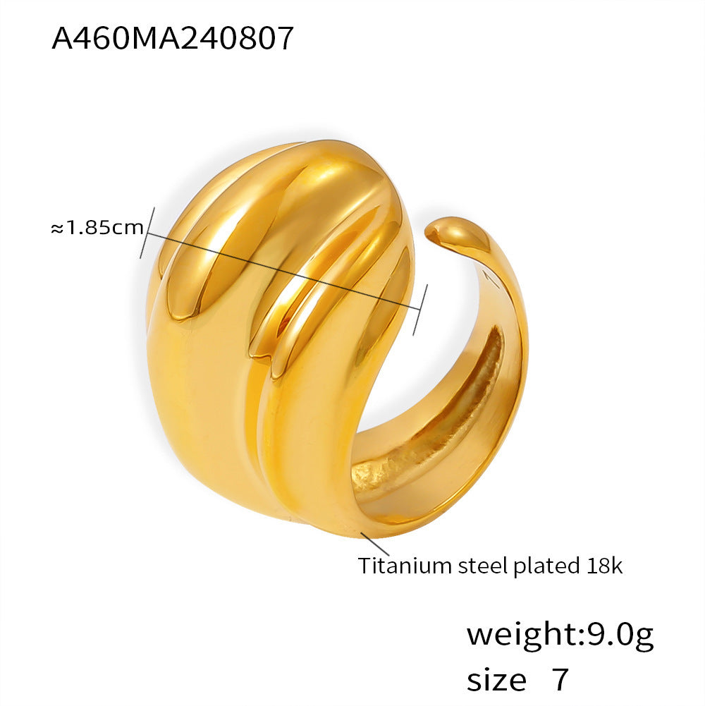 Multi-level striped water drop opening ring retro personalized design titanium steel plated 18K gold jewelry pp