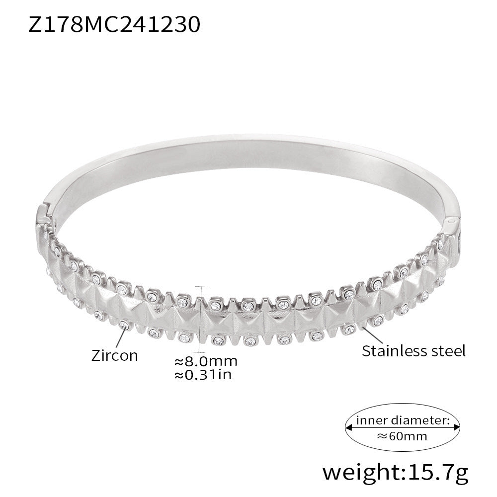 Rivet Gypsy Zircon Bracelet Stainless Steel Electroplating 18K Real Gold Handmade High Quality Fine Polished Bracelet