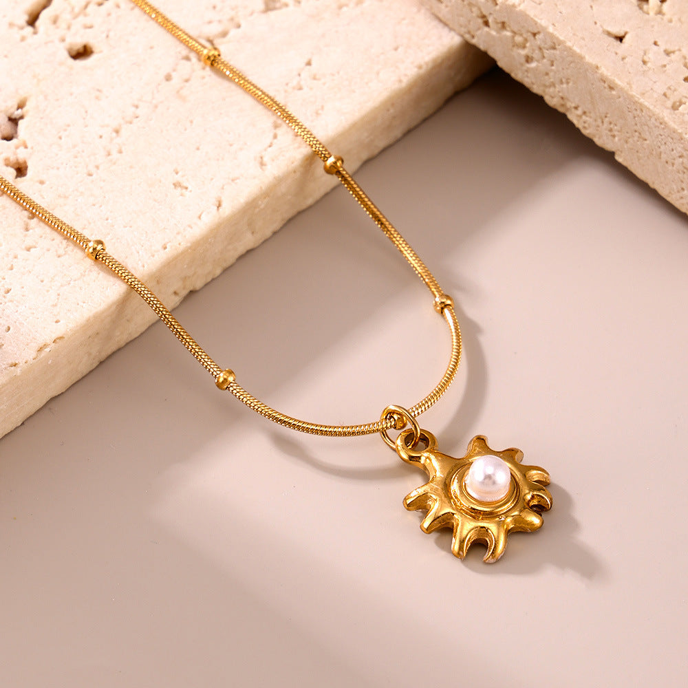 Sunflower Bead Clavicle Necklace Jewelry Stainless Steel Plated 18K Real Gold Non-Fading Jewelry Spot Wholesale 99