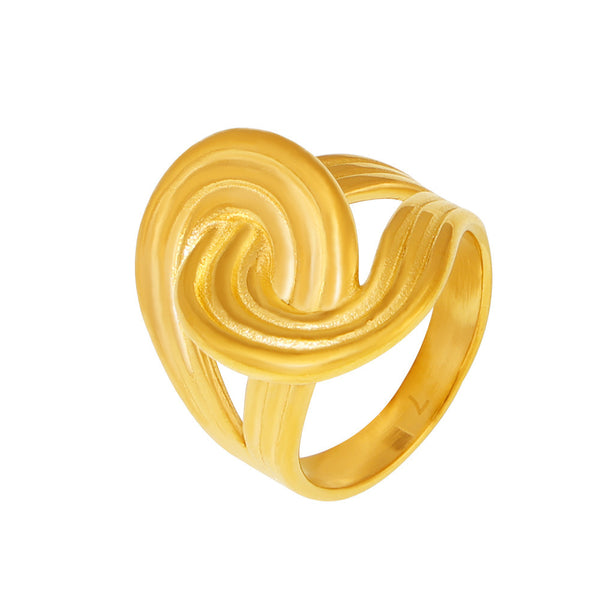 Twisted Stripe Wrap Ring 18k Plated Real Gold Retro Fashion Design Titanium Steel Jewelry Wholesale