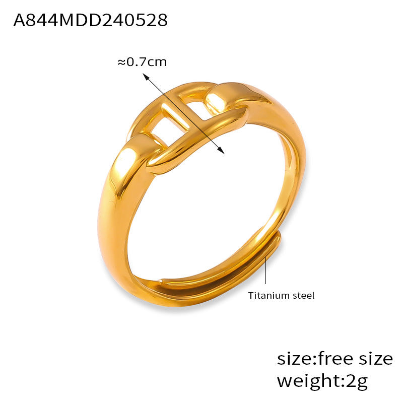 Fashion Trend Simple Personality Love Styling Ring Niche Glossy Design Titanium Steel Gold Plated Open Ring