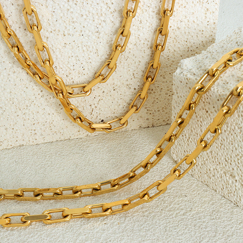 Cuban thick chain hip-hop bracelet necklace trendy versatile personality stainless steel neutral men's and women's same jewelry set