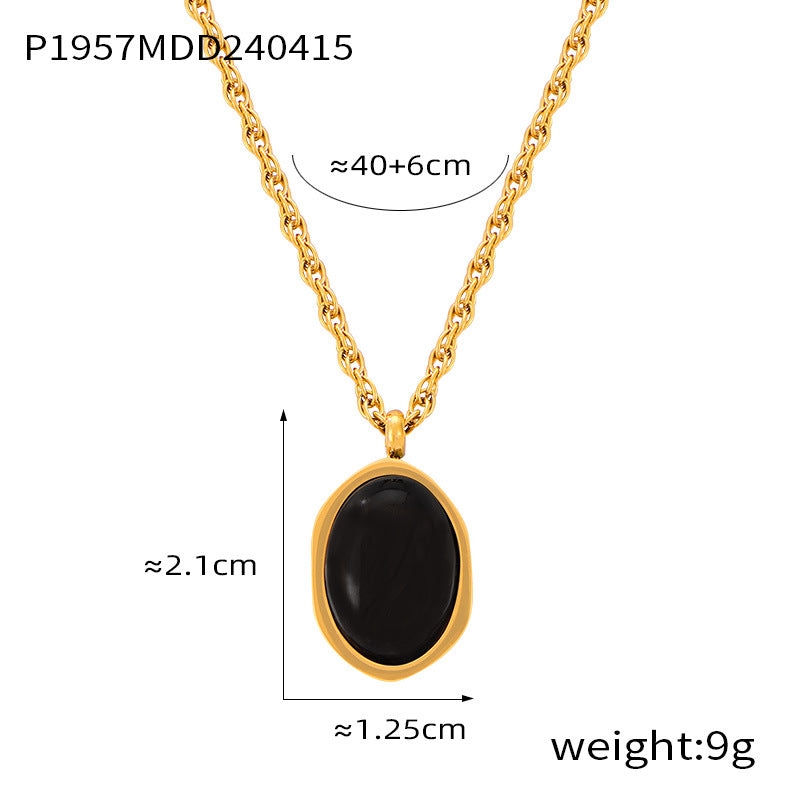 Vintage niche design sense geometric jewelry cold wind temperament tiger's eye stone Maillard wind titanium steel necklace