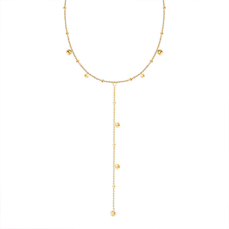 Cold wind trend round beads long fringed necklace women's collarbone neck chain sweater chain titanium steel jewelry P794