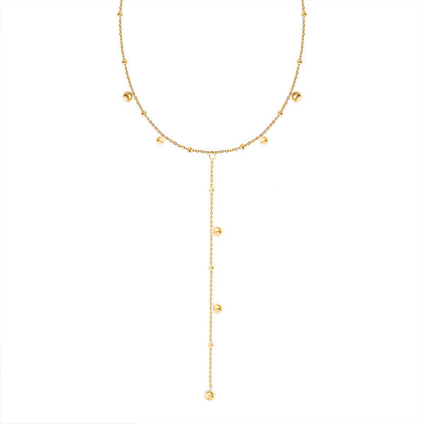 Cold wind trend round beads long fringed necklace women's collarbone neck chain sweater chain titanium steel jewelry P794