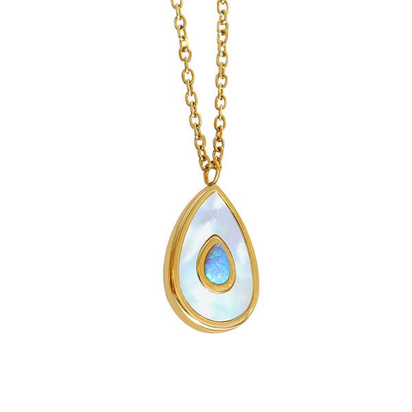 Cold Feng Shui Drop Shape Pendant Necklace Female, White Sea Pui'ao Gemstone Inlaid Versatile Fashion Clavicle Chain