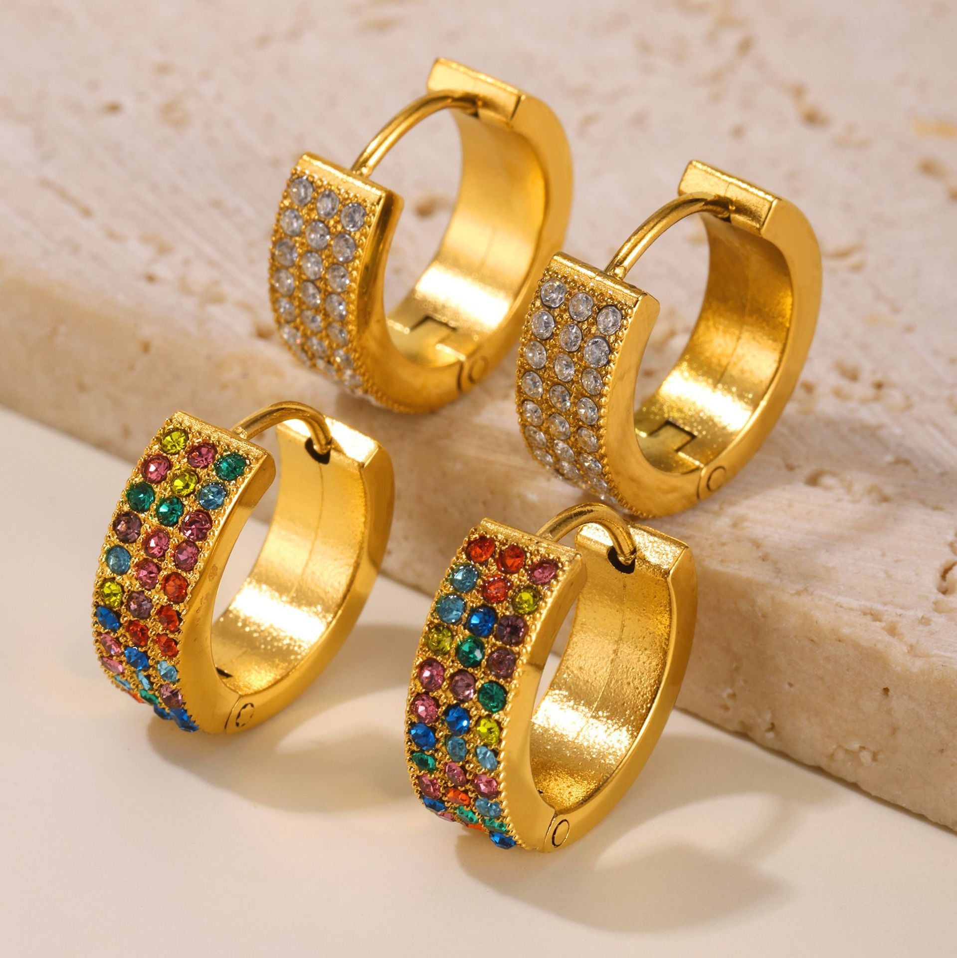 Autumn and winter new Gypsy donut stainless steel zircon earrings PVD electroplating 18K real gold temperament earrings 99