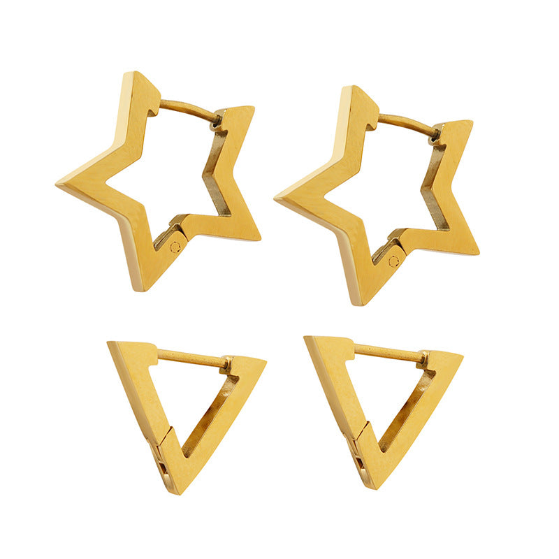 Exaggerated autumn and winter cold wind geometric star triangle earrings women's titanium steel stud earrings jewelry F338-9