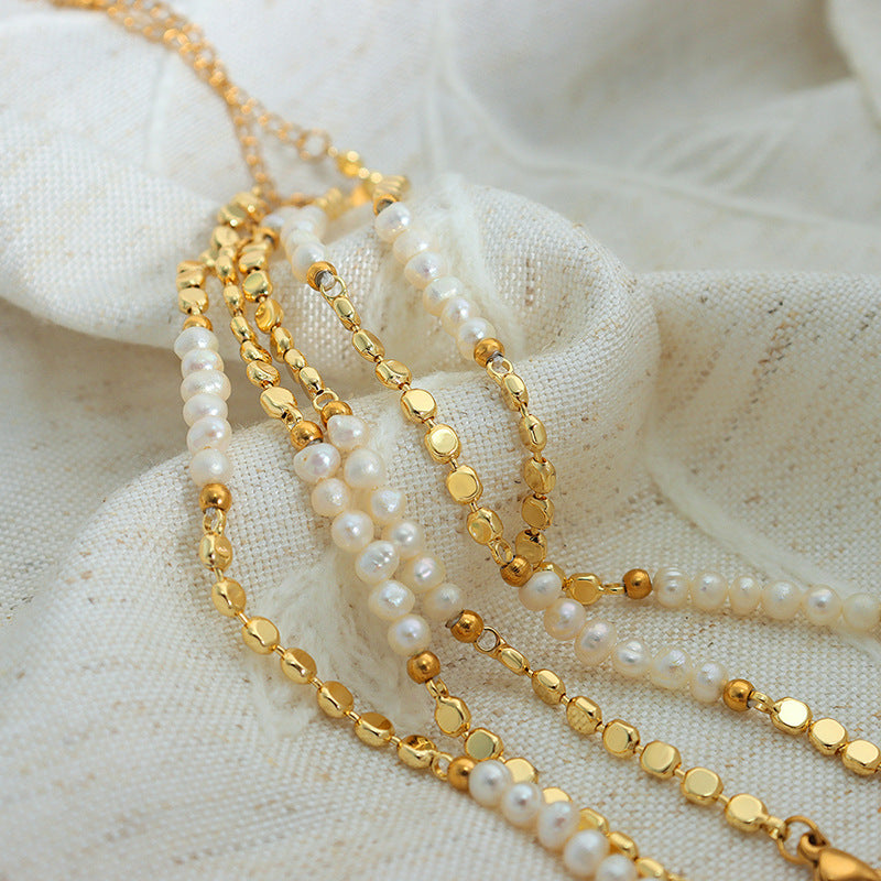 Chain temperament bright copper freshwater pearl bracelet light luxury does not fade fashion hand jewelry women