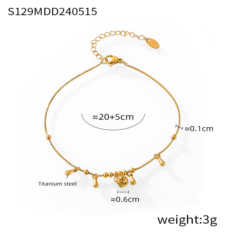 Temperament elegant versatile casual style anklet Internet celebrity water drop with diamond design titanium steel gold-plated jewelry