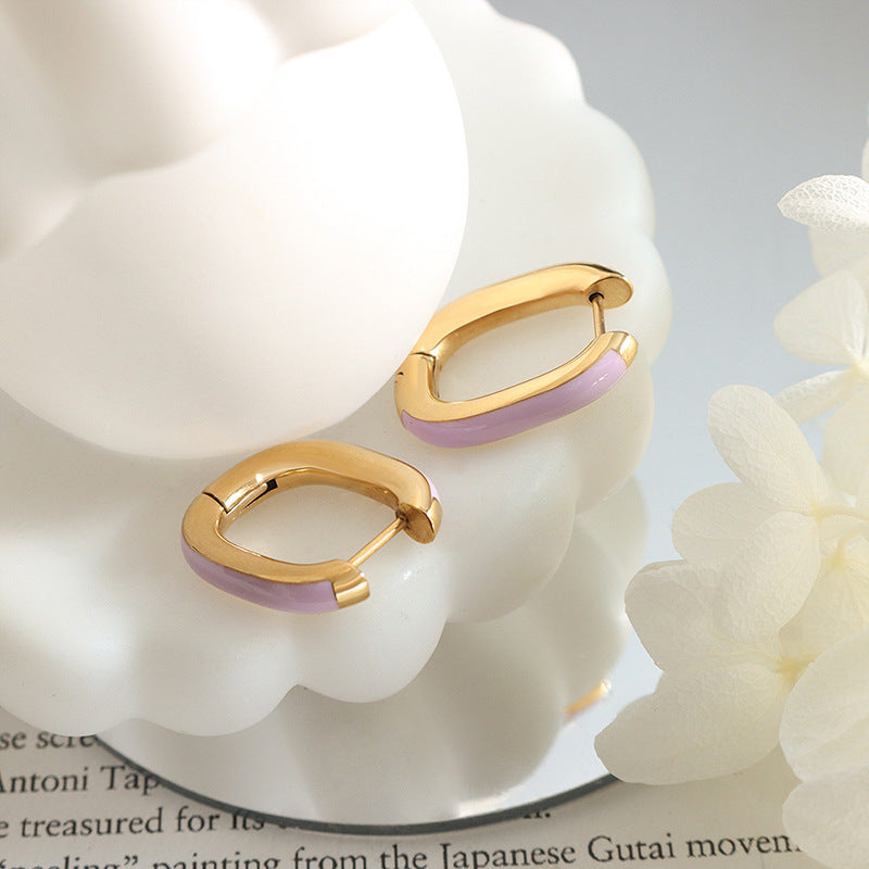 Candy color oil drip craft niche U-shaped earrings personalized elegance women commuter earrings fashion trend ear jewelry
