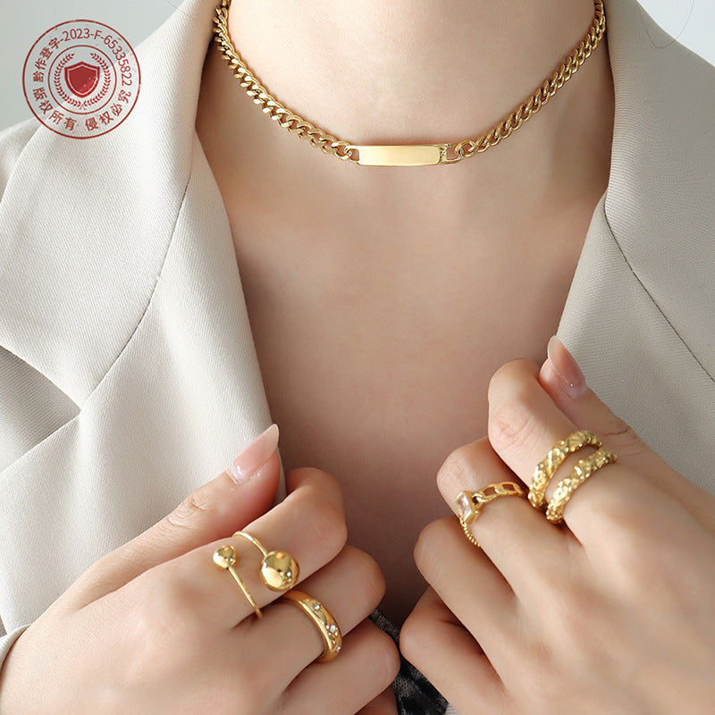 Hip-hop heavy industry exaggerated geometric long bracelet necklace titanium steel plated 18k real gold jewelry set pp