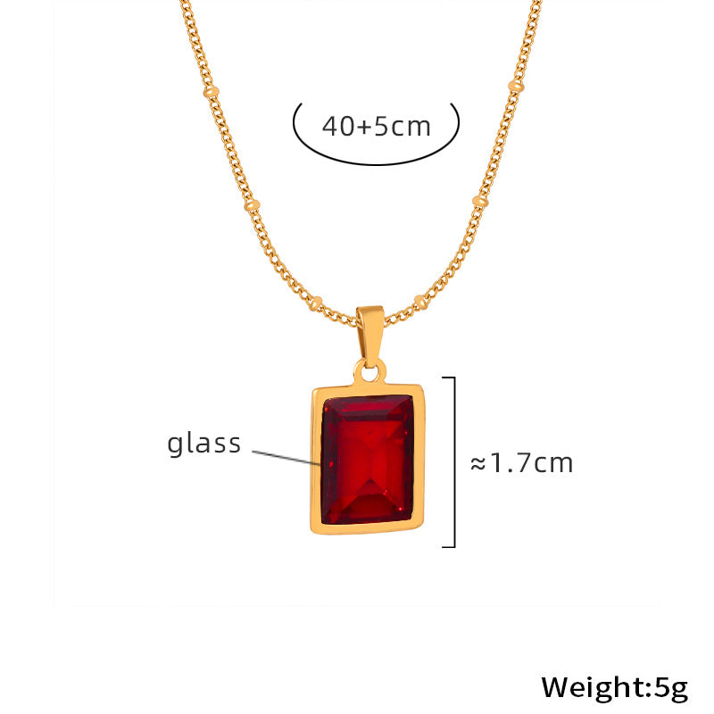 French retro light luxury fashion versatile titanium steel gold-plated geometric square pendant collarbone chain necklace jewelry women