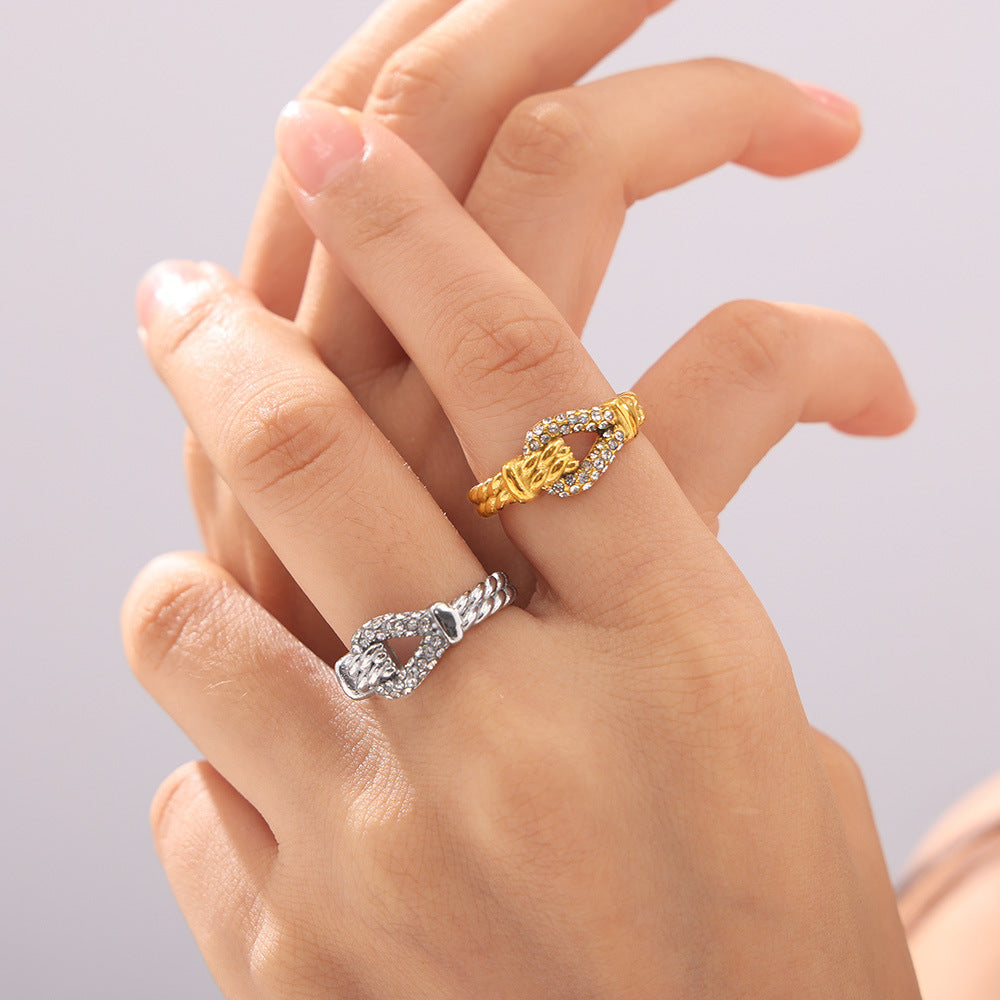 Hot-selling diamond-set twist edge ring women's versatile personality design titanium steel plated 18k gold new index finger ring pp