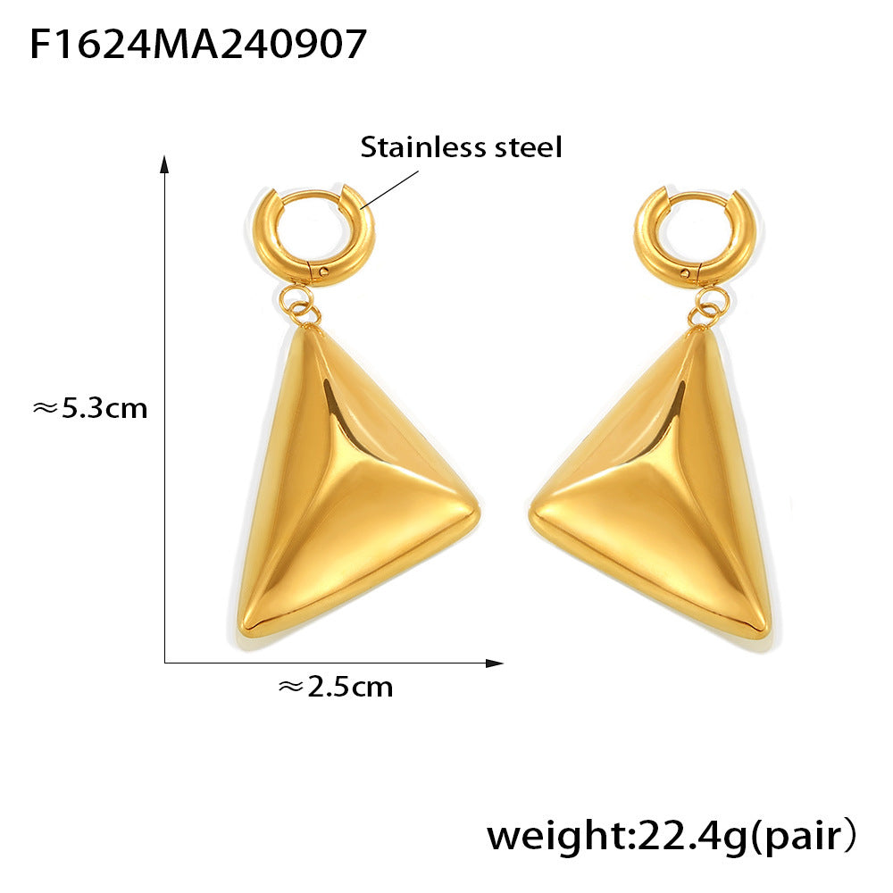 Trend retro style design earrings 18k gold stainless steel triangular three-dimensional pendant earrings spot wholesale