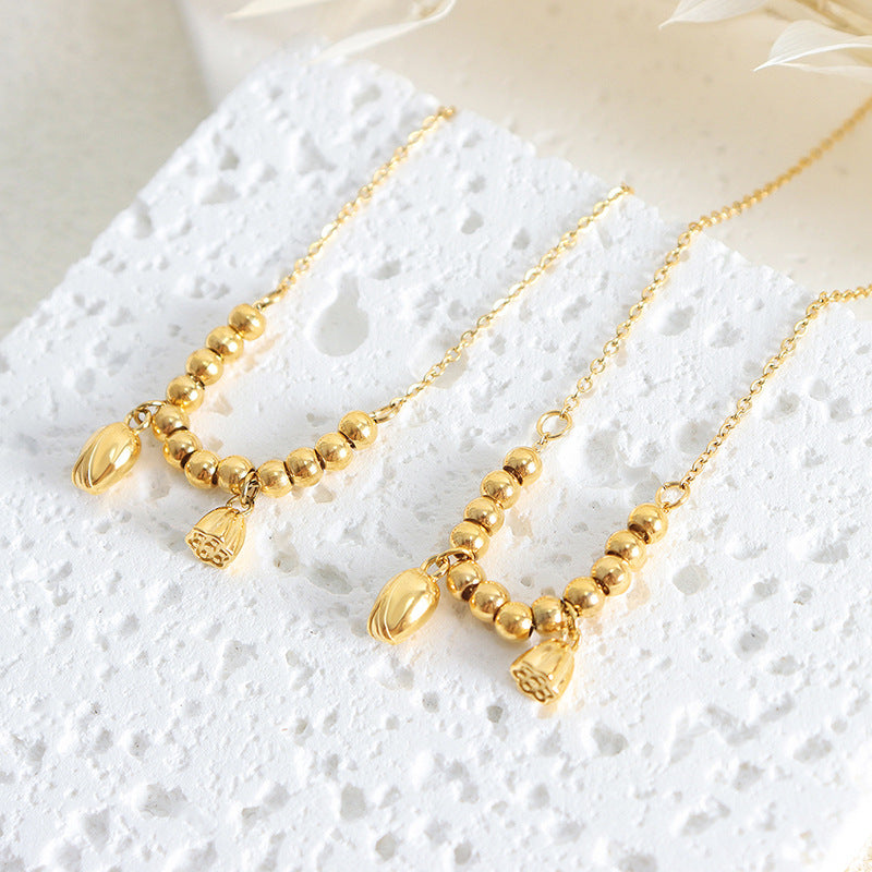 Hot-selling personalized fashion lotus pod lotus pendant titanium steel beaded anklet plated with 18k gold foot jewelry women's jewelry