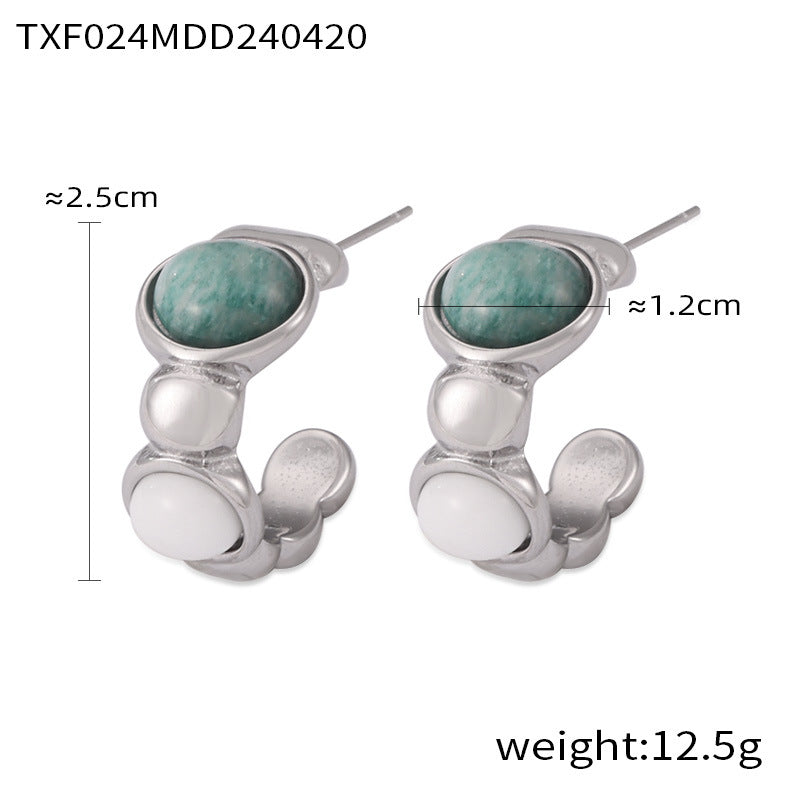 Hot-selling niche personalized jewelry geometric inlaid natural stone splicing round bead design titanium steel jewelry set 99