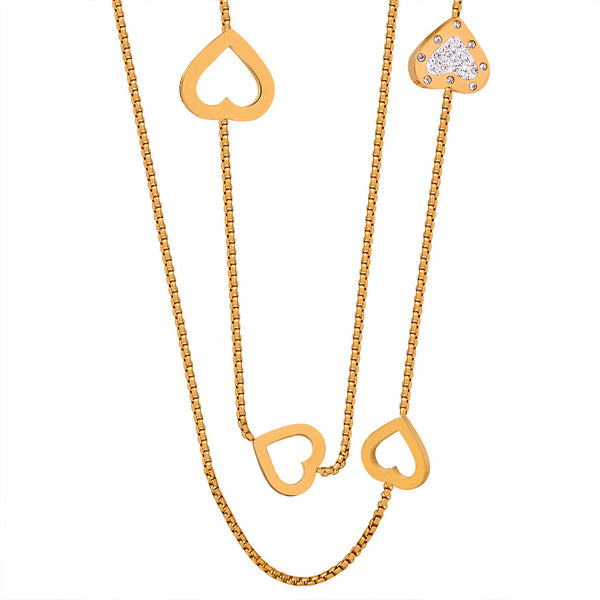 New high-end fashion versatile niche design titanium steel gold-plated double-layer love sweater chain necklace jewelry pp