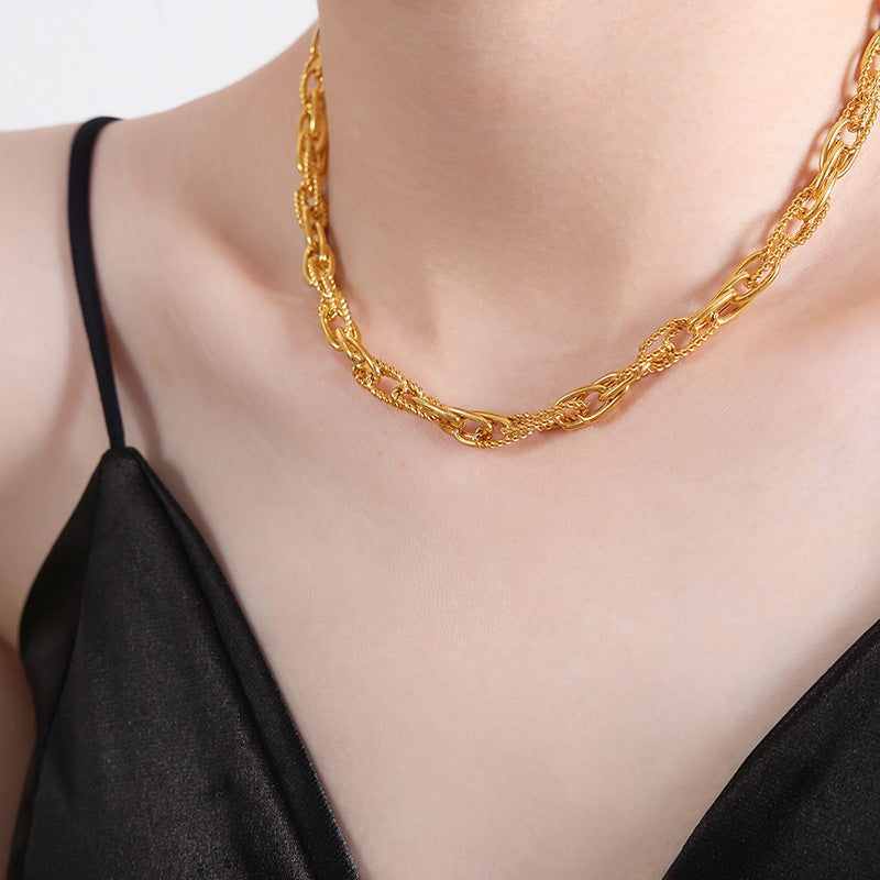 Cold wind niche geometric jewelry chain simple versatile titanium steel gold-plated jewelry set female 99