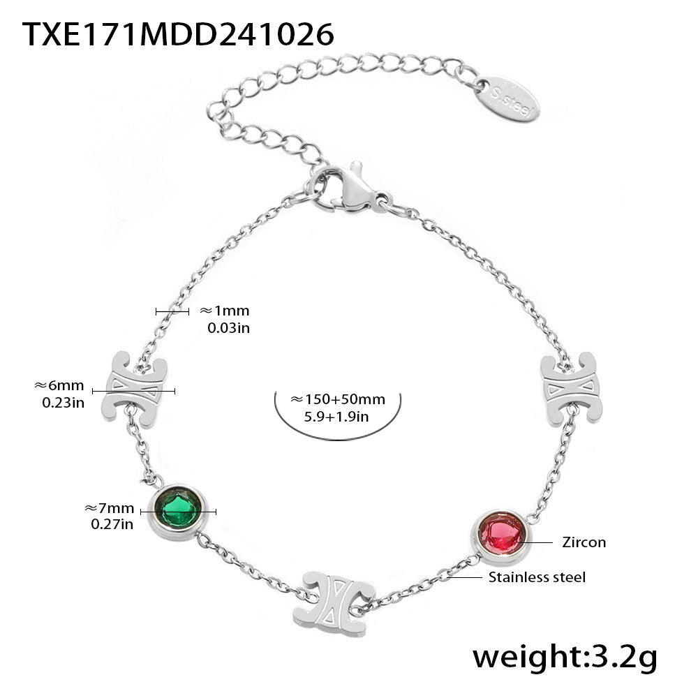 Double C Mixed Color Stainless Steel Zircon Necklace Bracelet Set PVD Electroplating Real Gold Color Retaining Light Luxury Jewelry