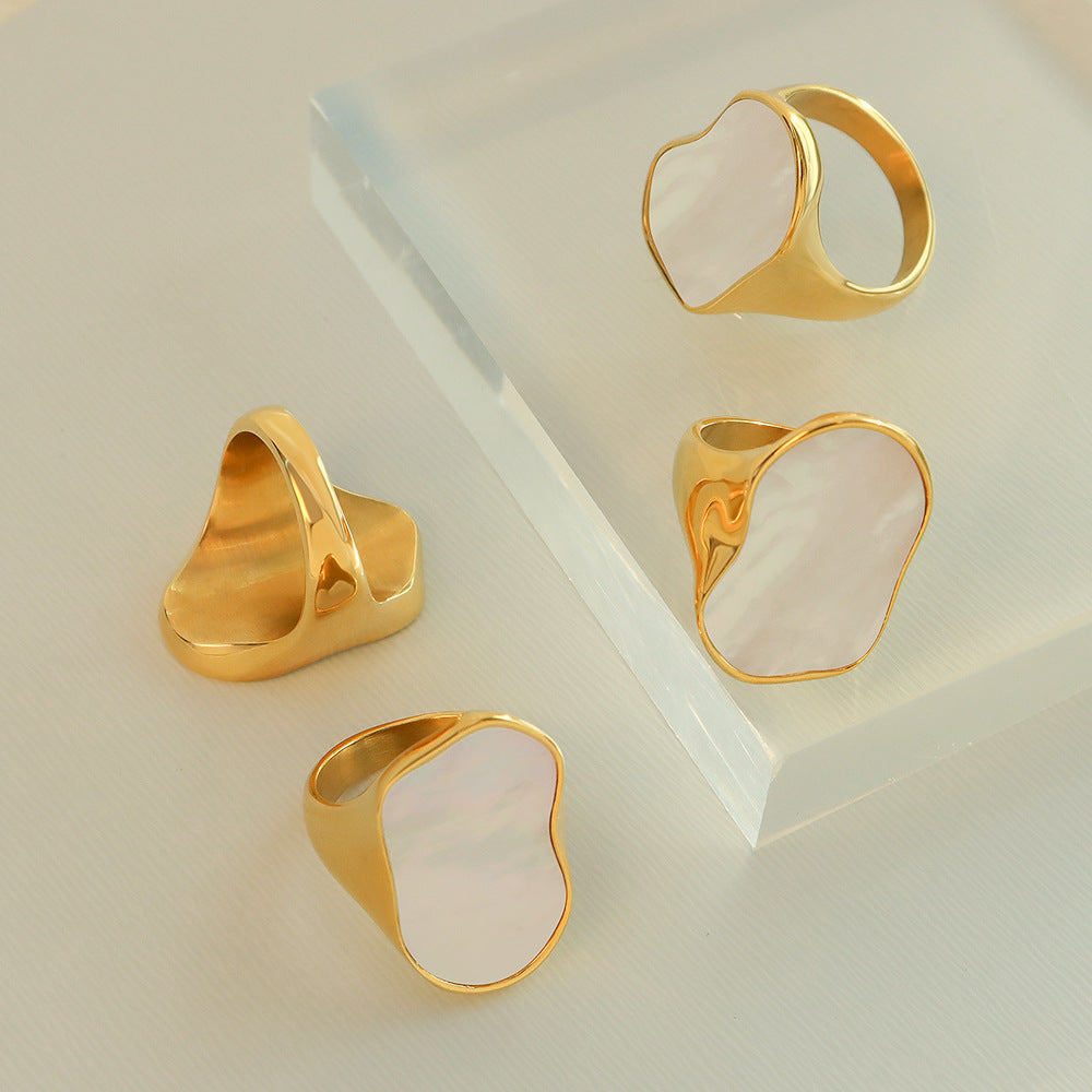 18K gold handmade unique special-shaped white sea shell ring ring ring jewelry titanium steel jewelry women's A259