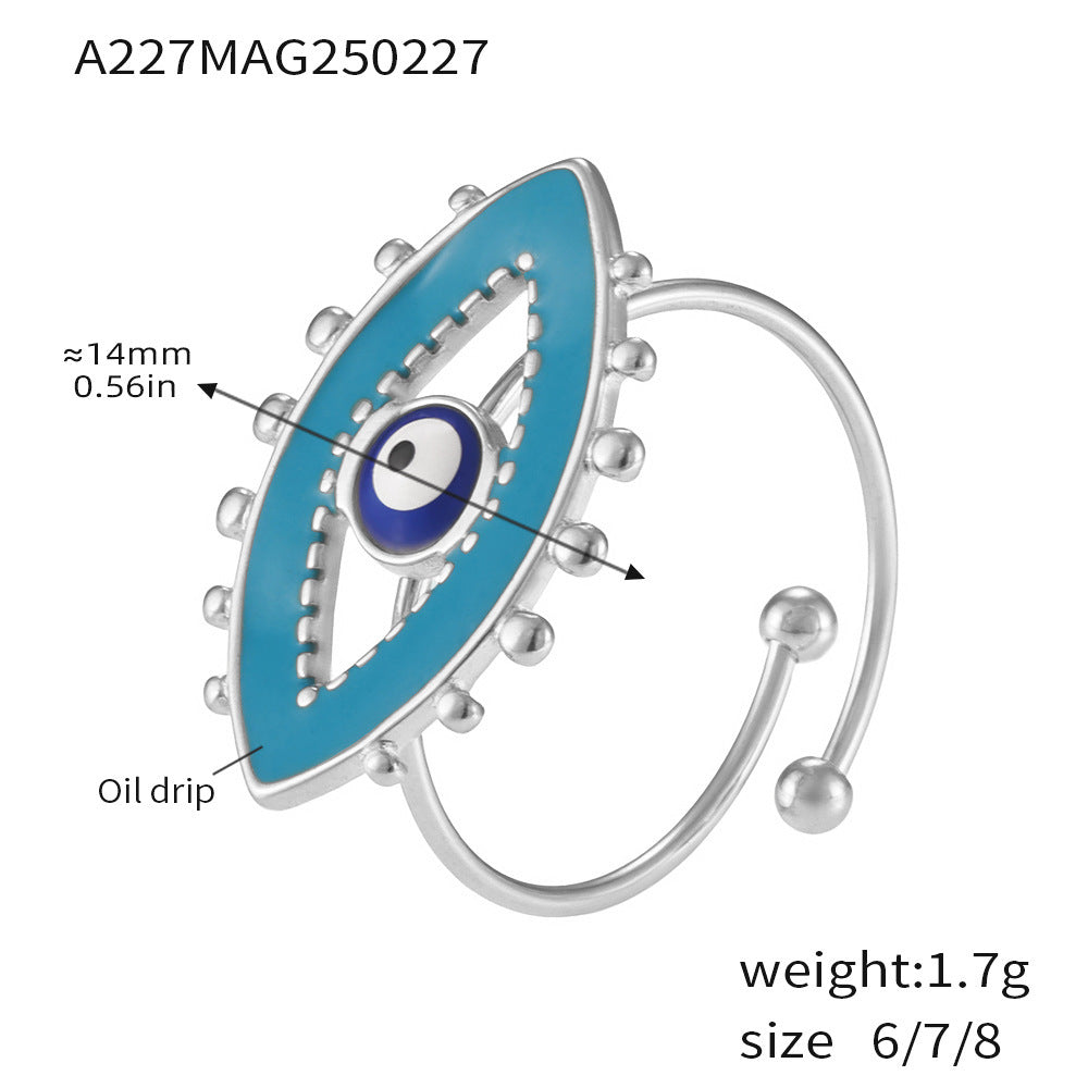 New personality evil blue eye ring fashion popular stainless steel plated real gold open ring women pp