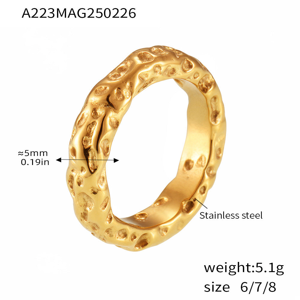 Cold wind irregular karst ring female simple titanium steel plated 18k gold jewelry ring wholesale 99