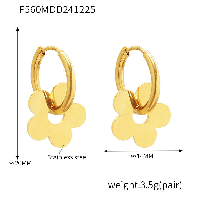 Stainless steel niche personality temperament versatile earrings fashion light luxury ear buckle plated 18k real gold jewelry women 99