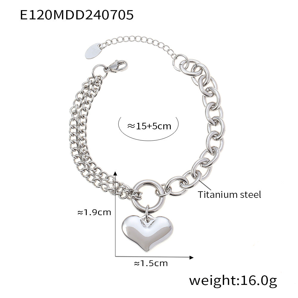 Personality sweet fashion versatile temperament jewelry asymmetrical chain design sense love pendant titanium steel bracelet
